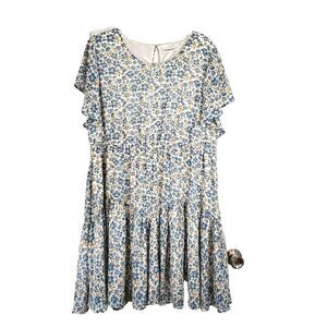 Nemidor Women's US Size 22 White / Blue Floral Dress Fully Lined Short Sleeve